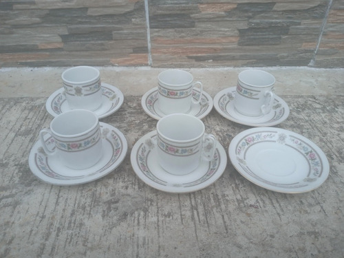 5 Tazas Y 6 Platitos De Cafe De Porcelana China Antigua 