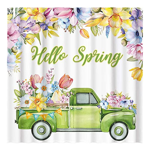 72  X 72  Hello Spring Truck Shower Curtain For Bathroo...