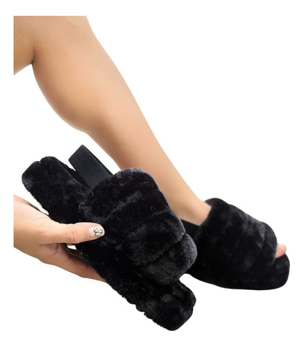 Pantufla Sandalia Peluche Plataforma 3cm Super Comoda