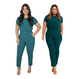 Conjunto Social Feminino Calça Blusa Slim E Plus Size Scrub