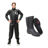 Conjunto Capa Roupa De Chuva Motoqueiro + Bota De Borracha