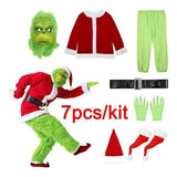 Disfraz De Navidad Grinch Traje De Lujo Hombre Verde 7 Pieza