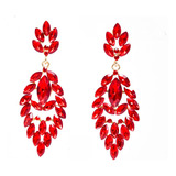 Aretes Largos Pedrería De Cristal Rojo Y Dorado Elegante