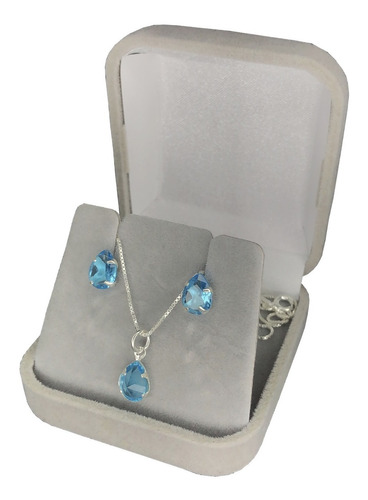 Colar Conjunto Feminino De Prata Pura 925 Gota Azul Turquesa