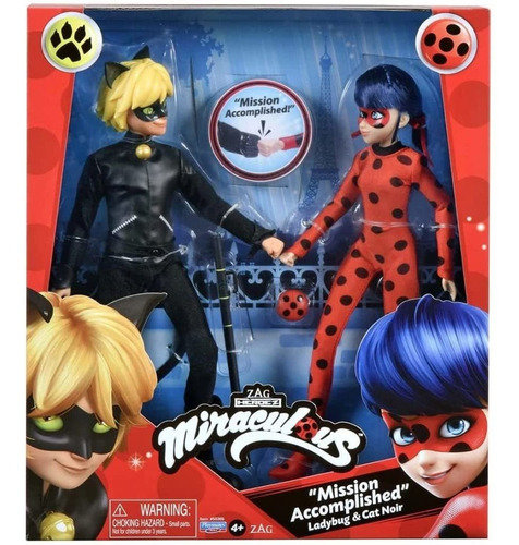 Pack X2 Figuras Zag Heroez Miraculous Ladybug Y Cat Noir +3