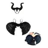  Asa Anjo Preto + Tiara Chifre Cosplay Fantasia Hallowemm