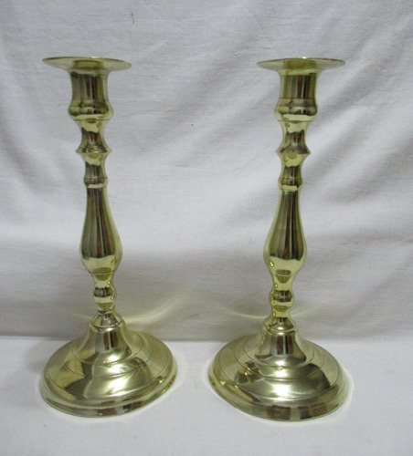 Antig Par Candelabros Bronce Estilo Inglés 26 Cm Alto