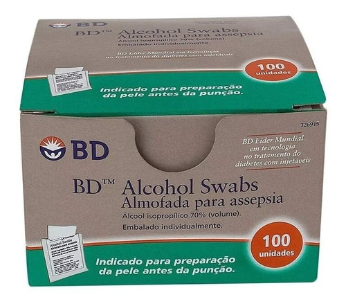 Almofada Para Assepsia Álcool Bd Swabs Com 100 Unidades