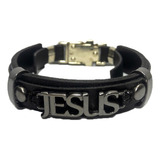 Pulseira De Couro Jesus Verniz Social Gospel Regulável