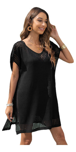 Vestido Tipo Poncho Con Cuello En V For Ropa De Playa, Vest