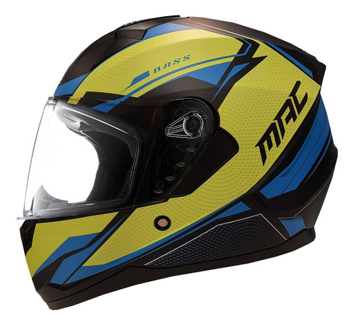 Casco Para Moto Integral Mac Helmets M67 Bass  Azul Y Amarillo Y Negro Talle S 