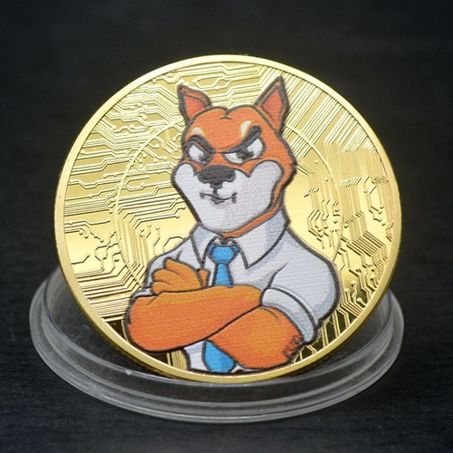 Moeda Shiba Inu Coin Shib Metal Dourada Criptomoeda Case