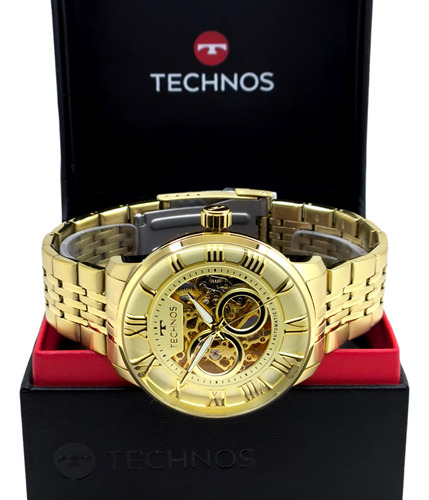 Relógio Technos Masculino Dourado Automatico Open Heart Luxo