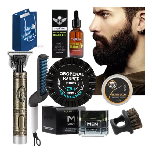 Kit Para Barba Cera/bálsamo/alisador/cortadora/aceite