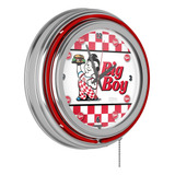 Bob's Big Boy Reloj De Neón De Doble Anillo Cromado A Cuadro