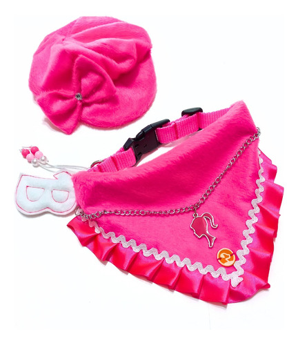 Fantasia Barbie Para Cachorro Boina Com Bandana Pet Rosa P