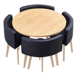 Set De Mesa Comedor Redonda Madera De 1 Mt Con 4 Sillones 