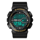 Reloj Digital Negro Amarillo Deportivo Alarma Crono Luz Rgb