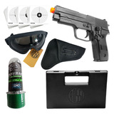 Pistola Airsoft P226 Rossi Esferas Alvo Coldre Case Oculos