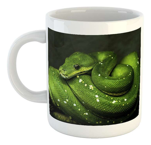 Taza Ceramica Serpiente Verde Descansado En Reposo