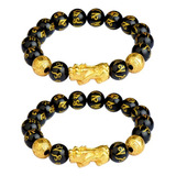 2pcs Feng Shui Pi Xiu Pulsera La Suerte La Riqueza Obsidiana