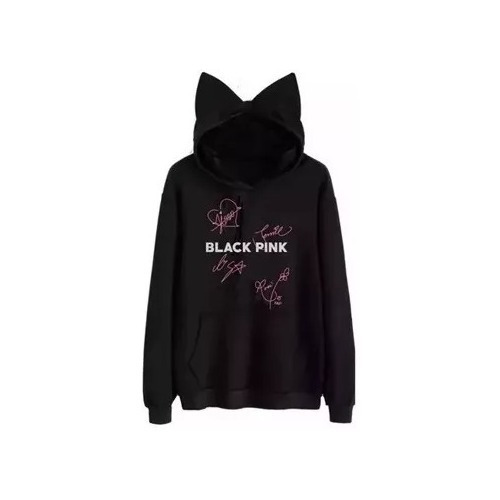 Blusa Moletom Orelhinha Black Pink Assinatura Feminino 