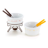 Kit Fondue Porcelana Duo Queijo E Chocolate Cozinha Forma