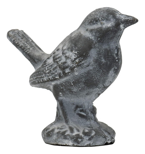 Figura De Pájaro De Metal Encalado Gris