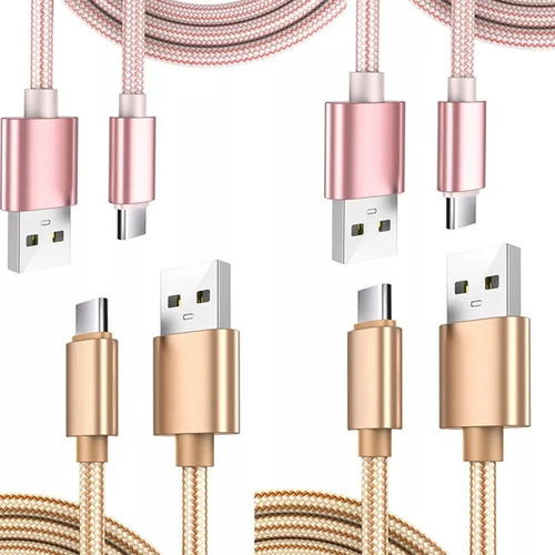 Usb C, 2 Rosas, 2 Amarillos, 3 M, Cable De Carga Rápida