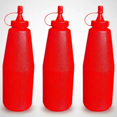 Botella Dispensadora Salsero Exprimible Mostacero Para Salsa Aderezos Plastico Con Tapa 3 Piezas Color Rojo Capacidad De 900 Ml Modelo 3/4