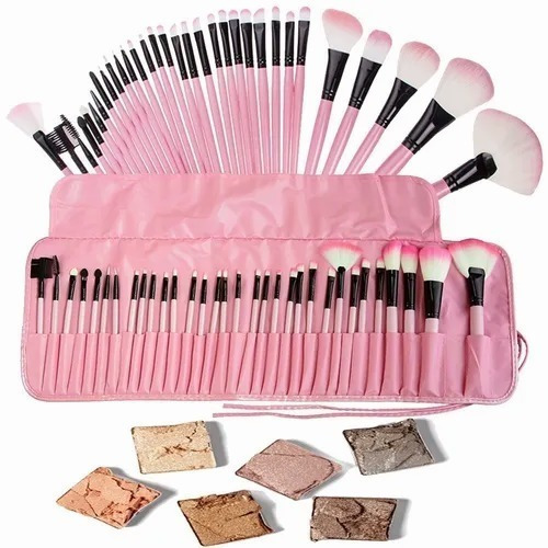 Kit 24 Pincéis Para Maquiagem Profissional Com Estojo Rosa