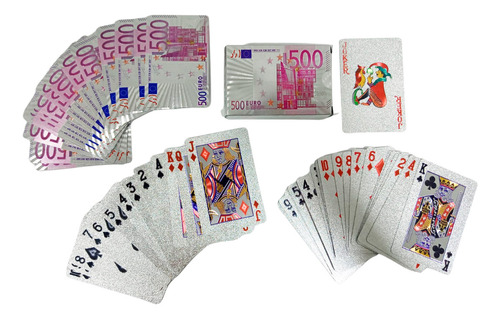 Cartas Casino Profesionales Poker Plateado Juego Mesa Euro