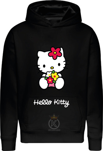 Poleron Hello Kitty + Tazon - Gatita - Pegatina - Flor - Niño - Sanrio - Gato - Flores - Estampaking