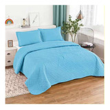 Cubrecama Quilt De Verano 2 Plazas Lisos Color Celeste