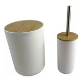 Set Baño Plastico Bambu X2 Cesto Vaiven Escobilla Cepillo Ne