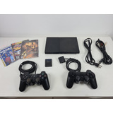 Sony Playstation 2 Ps2 Completo 2 Controles Com Jogos