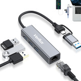 4 In 2 Ethernet Adapter With Usb C/3.0 For Portátiles And Pc