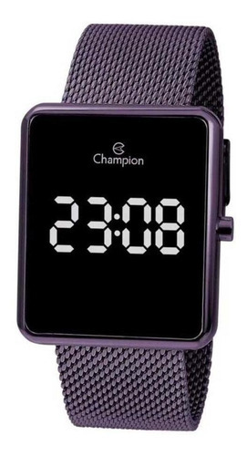 Relógio Champion Feminino Digital Led Quadrado Ch40080i Cor Da Correia Roxo Cor Do Bisel Preto Cor Do Fundo Preto