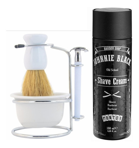 Kit Barba Vintage Retrô Saboneteira + Creme Barber Navalha