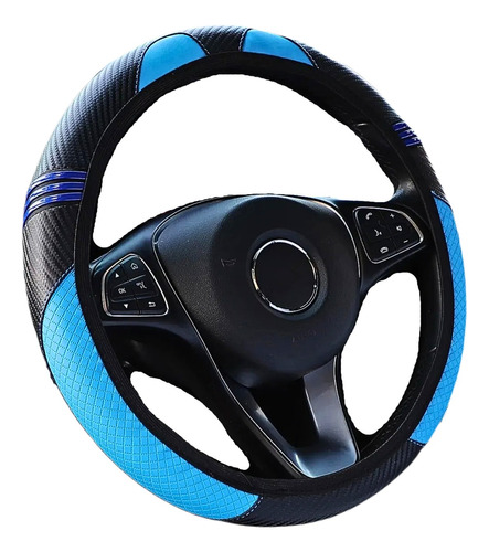 Funda Cubre Volante Accesorio Auto Mujer Carbono Gato Azul