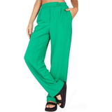 Pantalon Crep Sastrero Tiro Alto Ancho Verde 