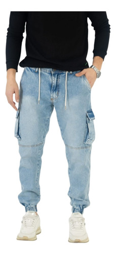 Jogger Mom Hombre Pantalon Jean Con Pasa Cinto Puños Calidad