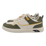 Tenis Casual Comodo Blanco Con Verde Militar Economico