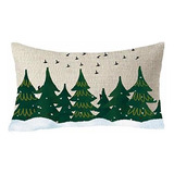 Funda Cojín Navideña Bosque Nieve Pájaros 12x20'