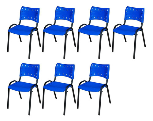 Kit 7 Cadeira Iso Base Preto Escola, Igreja Azul
