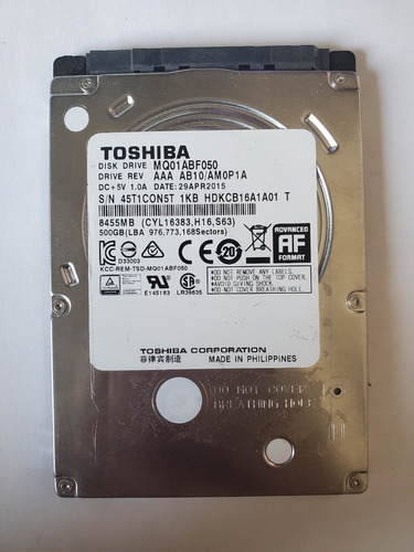 Disco Duro Interno Toshiba Mq01abf Series Mq01abf050 500gb