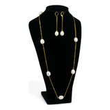 Collar Aretes Mujer Perlas Cultivadas Grande Cadena Chap Oro