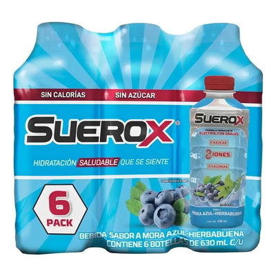Bebida Hidratante Suerox Sabor Mora Azul 6 Piezas