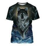 Playera De Manga Corta Impresa En 3d De Lobo De Moda