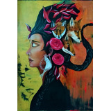 Cuadro Tela Canvas Decorativo Mujer Flores Y Zorros Pop Art